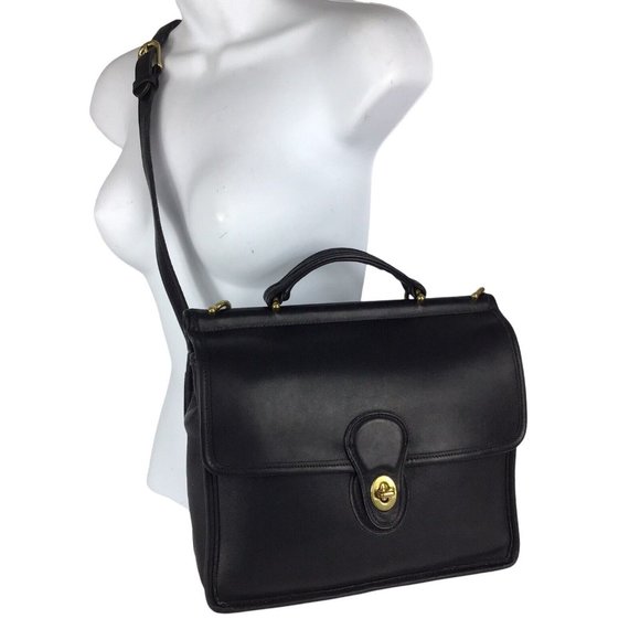 Coach Handbags - Vintage Coach Willis 9927 Black Leather Crossbody Shoulder Satchel Flap Bag USA